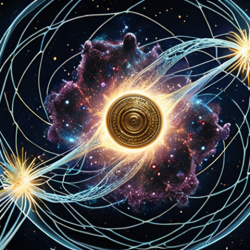 Home 7 **Prompt 1 (Concept & Wonder):**
A highly abstract yet deeply intricate representation of a quantum qubit, showcasing its superposition as a spinning coin simultaneously heads and tails, bathed in ethereal, shimmering light. Entangled particles are visually linked by glowing threads across vast, dark cosmic space. The scene evokes a sense of profound wonder, as if peering into a newly discovered, fundamental language of the universe. Hyperrealistic, mystical, futuristic, deep focus.